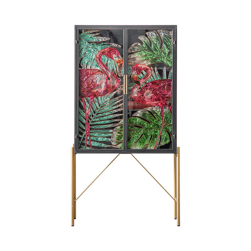 Glam Glass Door Sideboard Engineered Wood Side Board for Kitchen Use 33"L x 14"W x 61"H Clearhalo 'buffet_sideboard' 'Buffets & Sideboards' 'furn' 'furn_buffet_sideboard' 'Furniture' 'Kitchen & Dining Furniture' 6732557