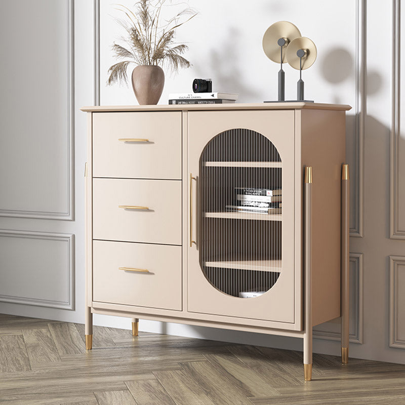 Table de buffet en bois massif planche latérale contemporaine avec armoires et tiroirs