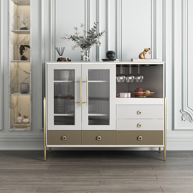 Table de buffet en bois massif planche latérale contemporaine avec armoires et tiroirs