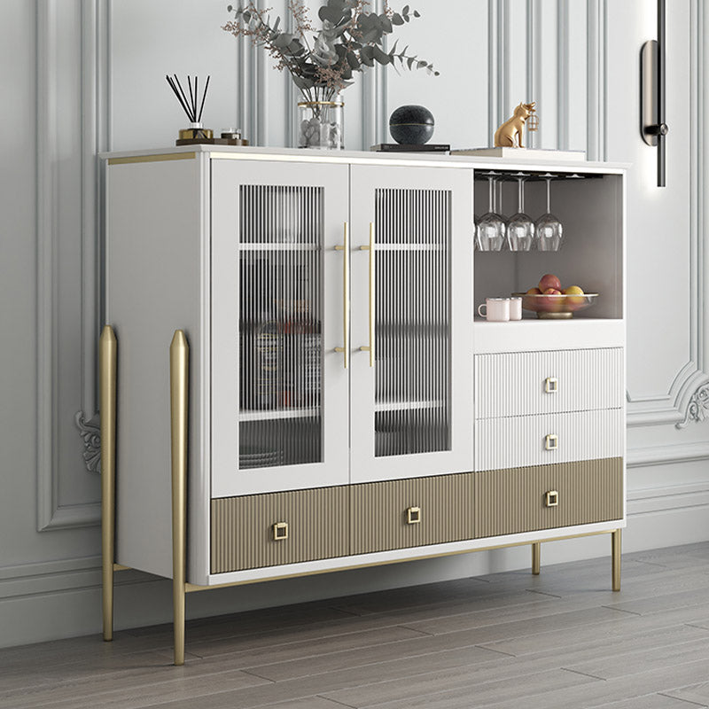 Table de buffet en bois massif planche latérale contemporaine avec armoires et tiroirs