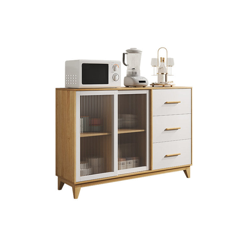 Modern Style Sideboard Engineered Wood Sideboard with Glass Door 55"L x 16"W x 38"H Wood Clearhalo 'buffet_sideboard' 'Buffets & Sideboards' 'furn' 'furn_buffet_sideboard' 'Furniture' 'Kitchen & Dining Furniture' 6732777
