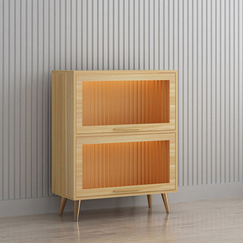 Glam Glass Door Sideboard Engineered Wood Side Board without LED Lights Light Walnut Clearhalo 'buffet_sideboard' 'Buffets & Sideboards' 'furn' 'furn_buffet_sideboard' 'Furniture' 'Kitchen & Dining Furniture' 6732884