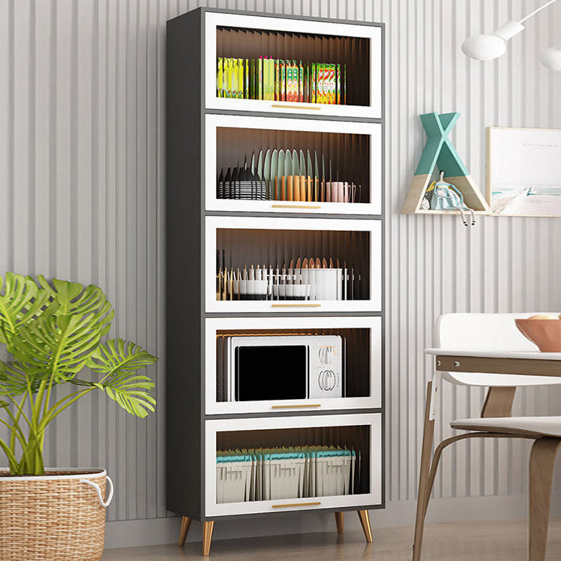 Glam Glass Door Sideboard Engineered Wood Side Board without LED Lights Grey Clearhalo 'buffet_sideboard' 'Buffets & Sideboards' 'furn' 'furn_buffet_sideboard' 'Furniture' 'Kitchen & Dining Furniture' 6732898