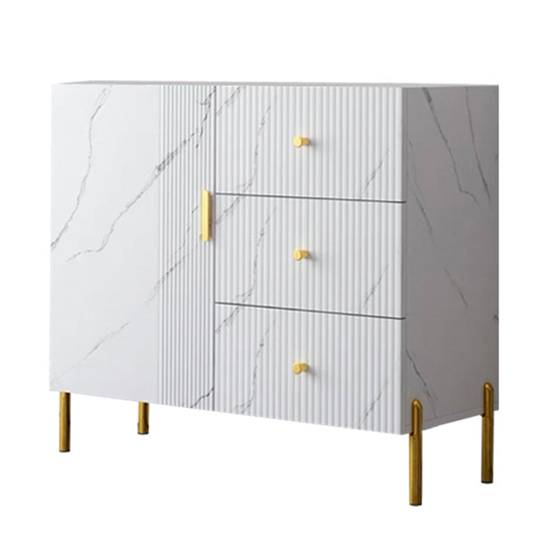 Glam Glass Door Sideboard Engineered Wood Side Board with 3 Drawers 31"L x 16"W x 33"H White Clearhalo 'buffet_sideboard' 'Buffets & Sideboards' 'furn' 'furn_buffet_sideboard' 'Furniture' 'Kitchen & Dining Furniture' 6732962