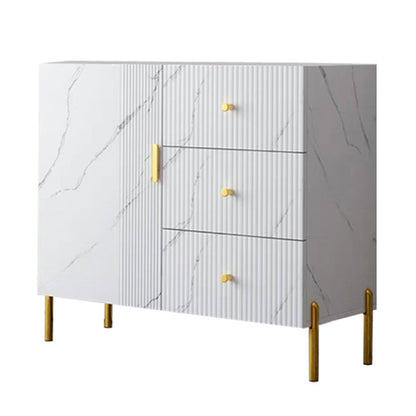 Glam Glass Door Sideboard Engineered Wood Side Board with 3 Drawers 31"L x 16"W x 33"H White Clearhalo 'buffet_sideboard' 'Buffets & Sideboards' 'furn' 'furn_buffet_sideboard' 'Furniture' 'Kitchen & Dining Furniture' 6732962