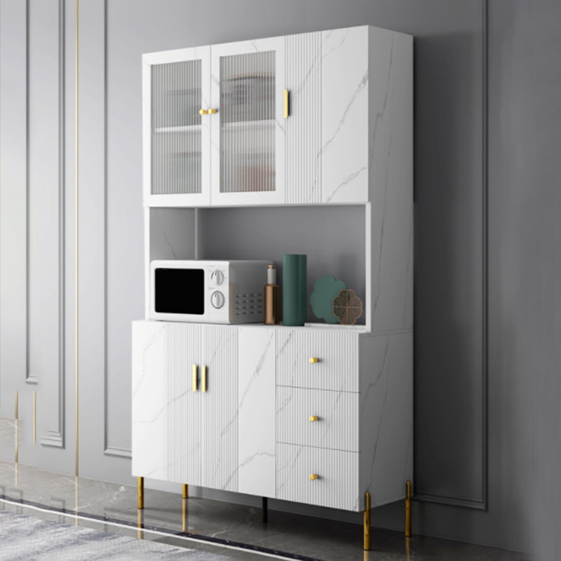 Glam Glass Door Sideboard Engineered Wood Side Board with 3 Drawers Clearhalo 'buffet_sideboard' 'Buffets & Sideboards' 'furn' 'furn_buffet_sideboard' 'Furniture' 'Kitchen & Dining Furniture' 6732964