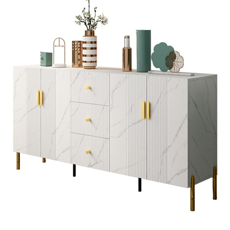 Glam Glass Door Sideboard Engineered Wood Side Board with 3 Drawers White Clearhalo 'buffet_sideboard' 'Buffets & Sideboards' 'furn' 'furn_buffet_sideboard' 'Furniture' 'Kitchen & Dining Furniture' 6732965