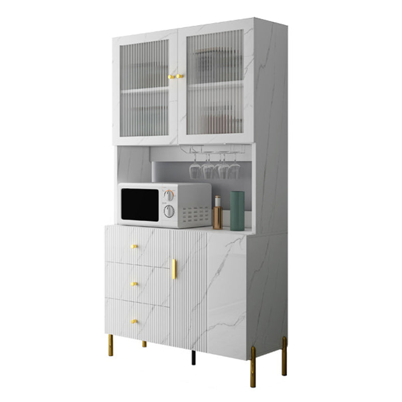 Glam Glass Door Sideboard Engineered Wood Side Board with 3 Drawers 31"L x 16"W x 79"H White Clearhalo 'buffet_sideboard' 'Buffets & Sideboards' 'furn' 'furn_buffet_sideboard' 'Furniture' 'Kitchen & Dining Furniture' 6732967