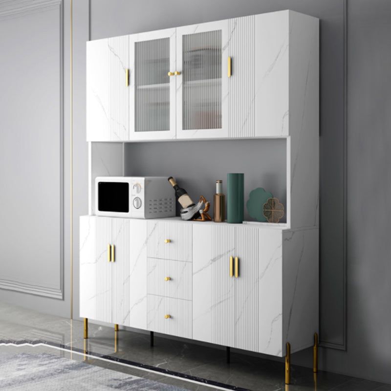 Glam Glass Door Sideboard Engineered Wood Side Board with 3 Drawers Clearhalo 'buffet_sideboard' 'Buffets & Sideboards' 'furn' 'furn_buffet_sideboard' 'Furniture' 'Kitchen & Dining Furniture' 6732968