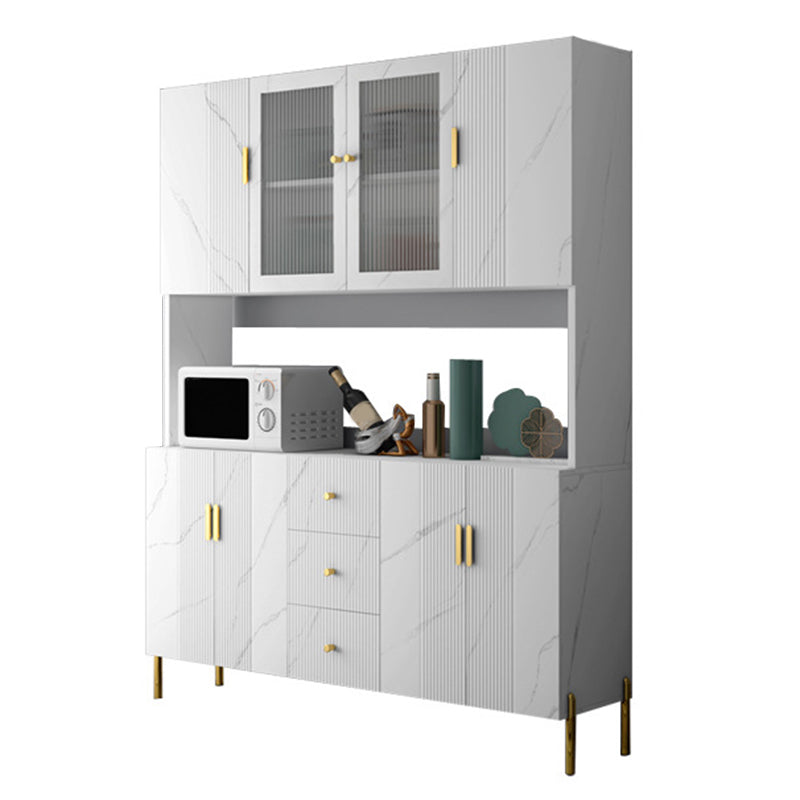 Glam Glass Door Sideboard Engineered Wood Side Board with 3 Drawers White Clearhalo 'buffet_sideboard' 'Buffets & Sideboards' 'furn' 'furn_buffet_sideboard' 'Furniture' 'Kitchen & Dining Furniture' 6732971