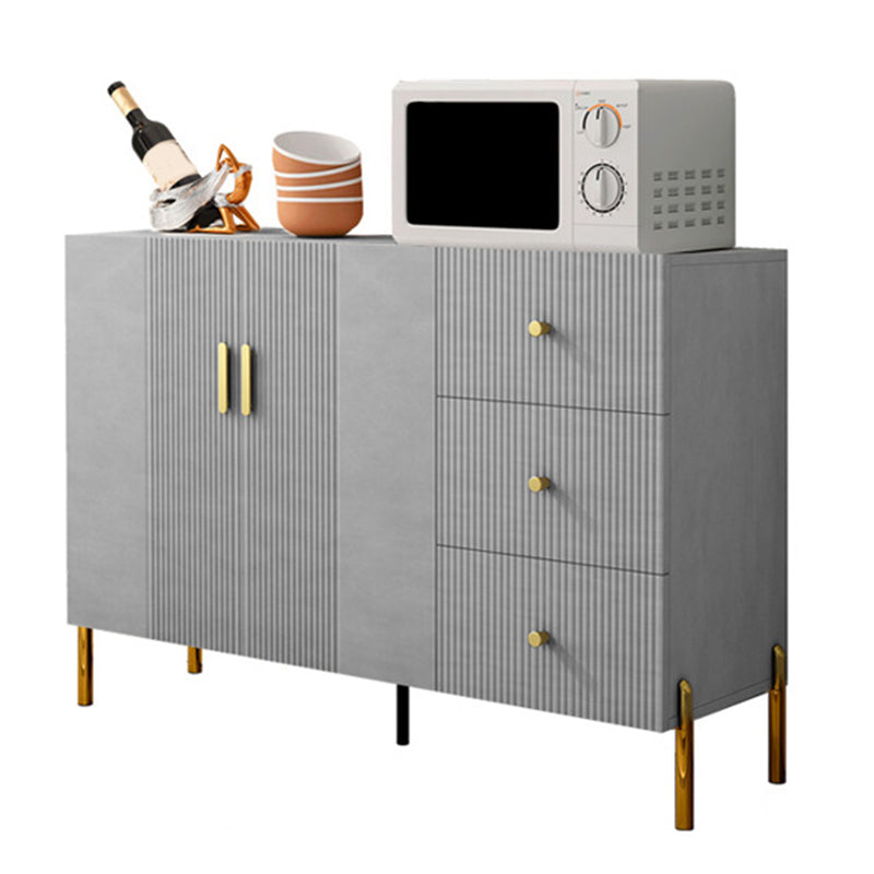 Glam Glass Door Sideboard Engineered Wood Side Board with 3 Drawers Grey Clearhalo 'buffet_sideboard' 'Buffets & Sideboards' 'furn' 'furn_buffet_sideboard' 'Furniture' 'Kitchen & Dining Furniture' 6732974