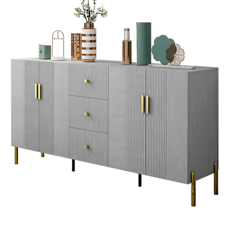 Glam Glass Door Sideboard Engineered Wood Side Board with 3 Drawers Grey Clearhalo 'buffet_sideboard' 'Buffets & Sideboards' 'furn' 'furn_buffet_sideboard' 'Furniture' 'Kitchen & Dining Furniture' 6732976