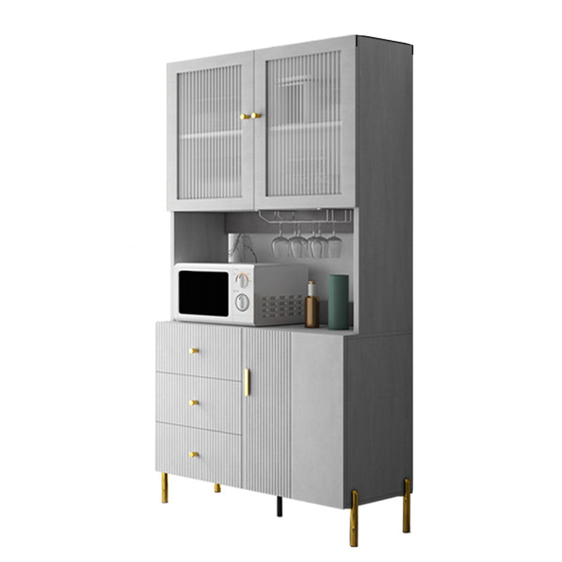 Glam Glass Door Sideboard Engineered Wood Side Board with 3 Drawers 31"L x 16"W x 79"H Grey Clearhalo 'buffet_sideboard' 'Buffets & Sideboards' 'furn' 'furn_buffet_sideboard' 'Furniture' 'Kitchen & Dining Furniture' 6732977