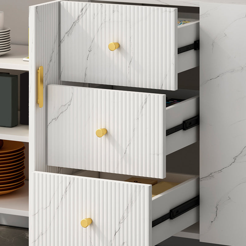 Glam Glass Door Sideboard Engineered Wood Side Board with 3 Drawers Clearhalo 'buffet_sideboard' 'Buffets & Sideboards' 'furn' 'furn_buffet_sideboard' 'Furniture' 'Kitchen & Dining Furniture' 6732978