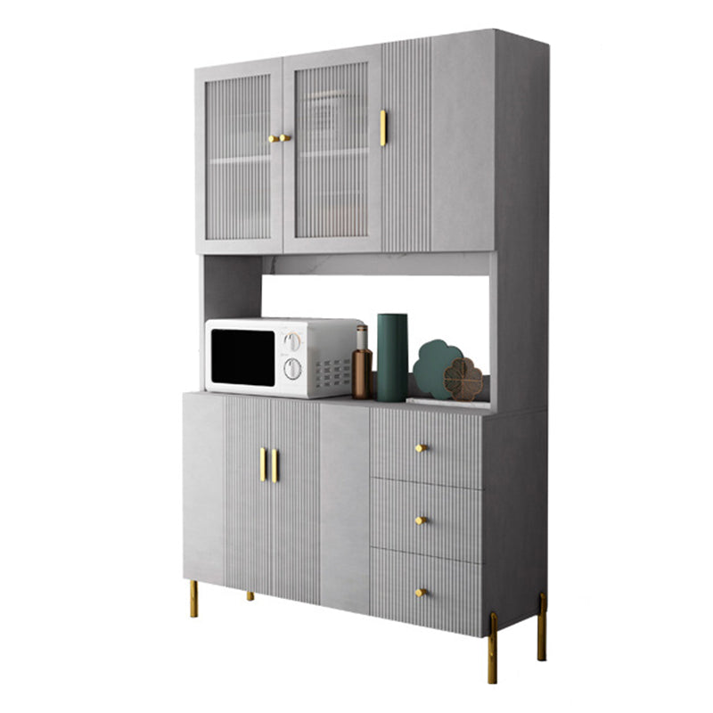 Glam Glass Door Sideboard Engineered Wood Side Board with 3 Drawers Grey Clearhalo 'buffet_sideboard' 'Buffets & Sideboards' 'furn' 'furn_buffet_sideboard' 'Furniture' 'Kitchen & Dining Furniture' 6732979