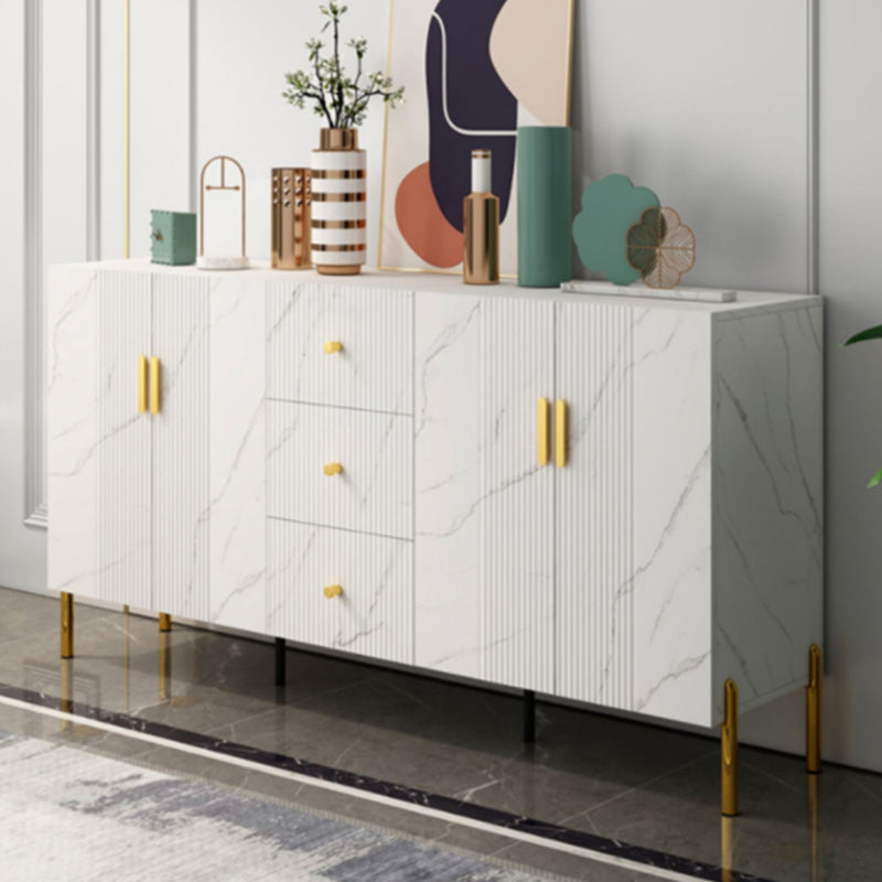 Glam Glass Door Sideboard Engineered Wood Side Board with 3 Drawers Clearhalo 'buffet_sideboard' 'Buffets & Sideboards' 'furn' 'furn_buffet_sideboard' 'Furniture' 'Kitchen & Dining Furniture' 6732980