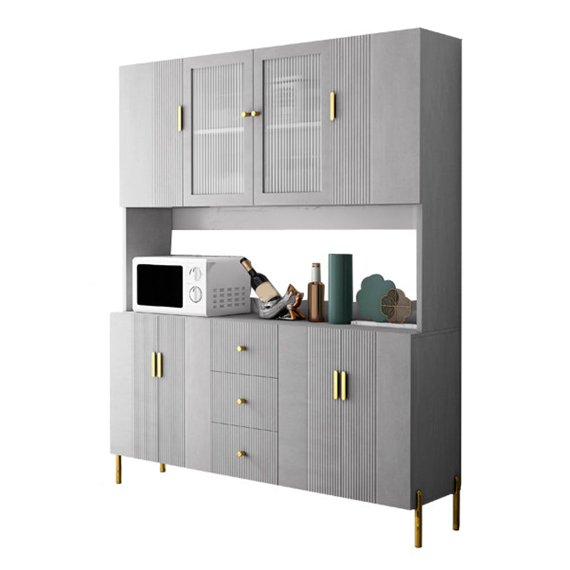 Glam Glass Door Sideboard Engineered Wood Side Board with 3 Drawers Grey Clearhalo 'buffet_sideboard' 'Buffets & Sideboards' 'furn' 'furn_buffet_sideboard' 'Furniture' 'Kitchen & Dining Furniture' 6732981
