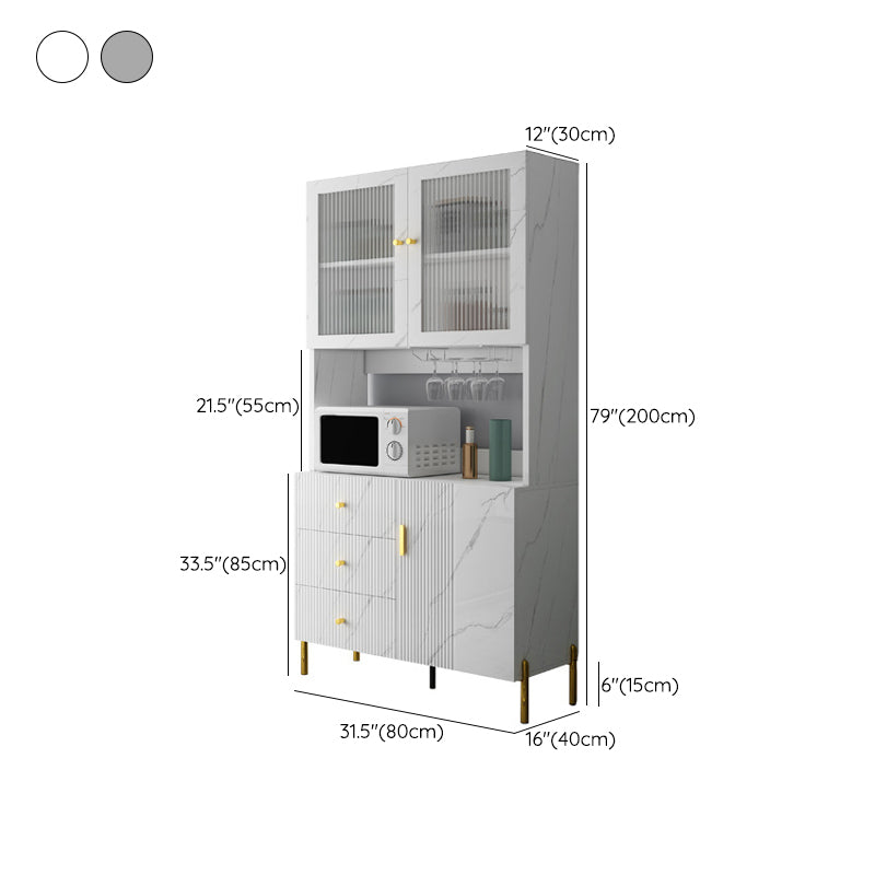 Glam Glass Door Sideboard Engineered Wood Side Board with 3 Drawers Clearhalo 'buffet_sideboard' 'Buffets & Sideboards' 'furn' 'furn_buffet_sideboard' 'Furniture' 'Kitchen & Dining Furniture' 6732983