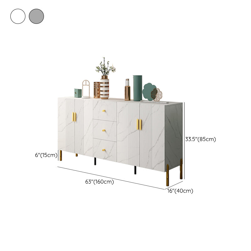 Glam Glass Door Sideboard Engineered Wood Side Board with 3 Drawers Clearhalo 'buffet_sideboard' 'Buffets & Sideboards' 'furn' 'furn_buffet_sideboard' 'Furniture' 'Kitchen & Dining Furniture' 6732993