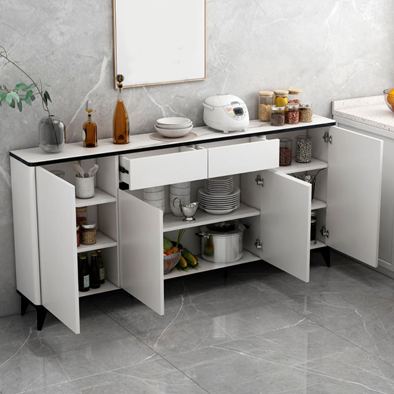 Cena in vetro Sideboard Sideboard White Mirroring Board con gambe metalliche