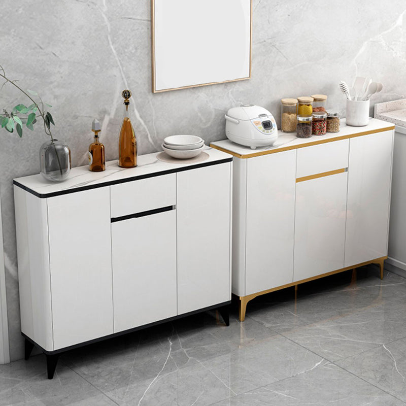Cena in vetro Sideboard Sideboard White Mirroring Board con gambe metalliche