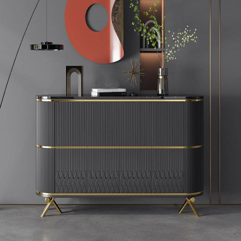 Glam Stone Top Sideboard Engineered Wood Side Board with Gold Legs 47"L x 16"W x 35"H Dark Gray Clearhalo 'buffet_sideboard' 'Buffets & Sideboards' 'furn' 'furn_buffet_sideboard' 'Furniture' 'Kitchen & Dining Furniture' 6733044