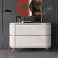 Glam Stone Top Sideboard Engineered Wood Side Board with Gold Legs 47"L x 16"W x 35"H White Clearhalo 'buffet_sideboard' 'Buffets & Sideboards' 'furn' 'furn_buffet_sideboard' 'Furniture' 'Kitchen & Dining Furniture' 6733045