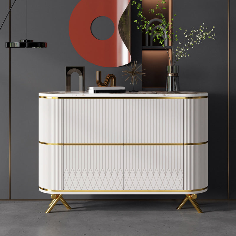 Glam Stone Top Sideboard Engineered Wood Side Board with Gold Legs 47"L x 16"W x 35"H White Clearhalo 'buffet_sideboard' 'Buffets & Sideboards' 'furn' 'furn_buffet_sideboard' 'Furniture' 'Kitchen & Dining Furniture' 6733045