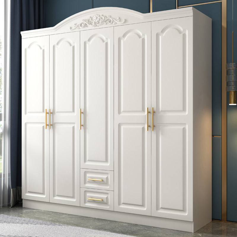 Engineered Wood Wardrobe Closet with Garment Rod White Wardrobe Cabinet 79"L x 20"W x 82"H Ivory Clearhalo 'Armoires & Wardrobes' 'armoires_wardrobes' 'Bedroom Furniture' 'furn' 'furn_armoires_wardrobes' 'Furniture' 6733138