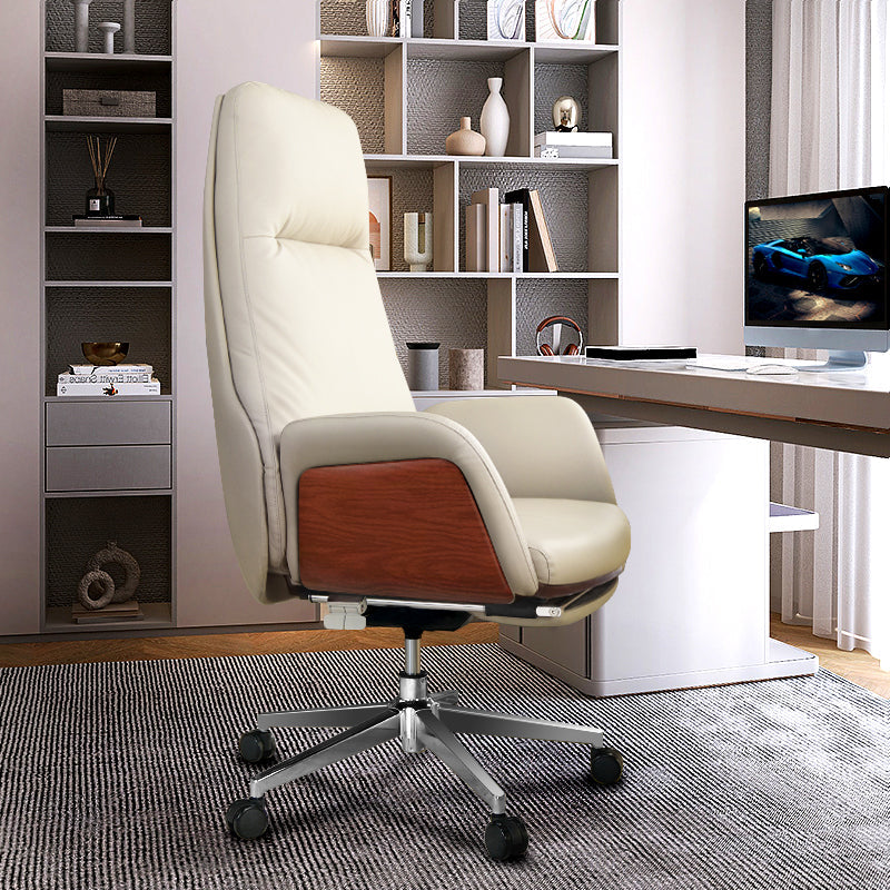 Modern No Arm Executive Chair Adjustable Height Managers Chair for Office Off-White 1 Piece Clearhalo 'furn' 'furn_office_chair' 'Furniture' 'Office Chairs' 'Office Furniture' 'office_chair' 6733334