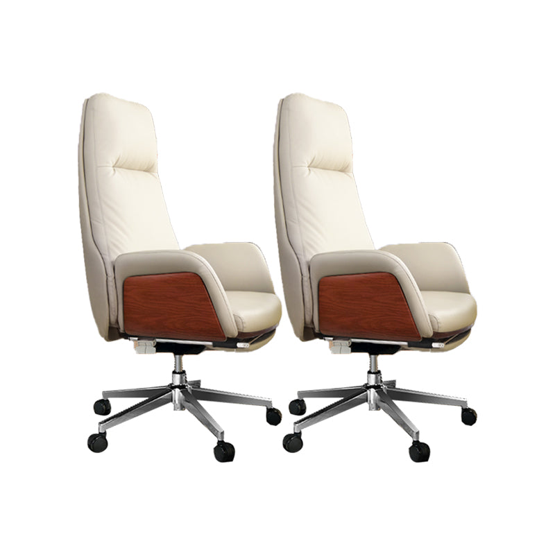 Modern No Arm Executive Chair Adjustable Height Managers Chair for Office Off-White 2 Piece Set Clearhalo 'furn' 'furn_office_chair' 'Furniture' 'Office Chairs' 'Office Furniture' 'office_chair' 6733336