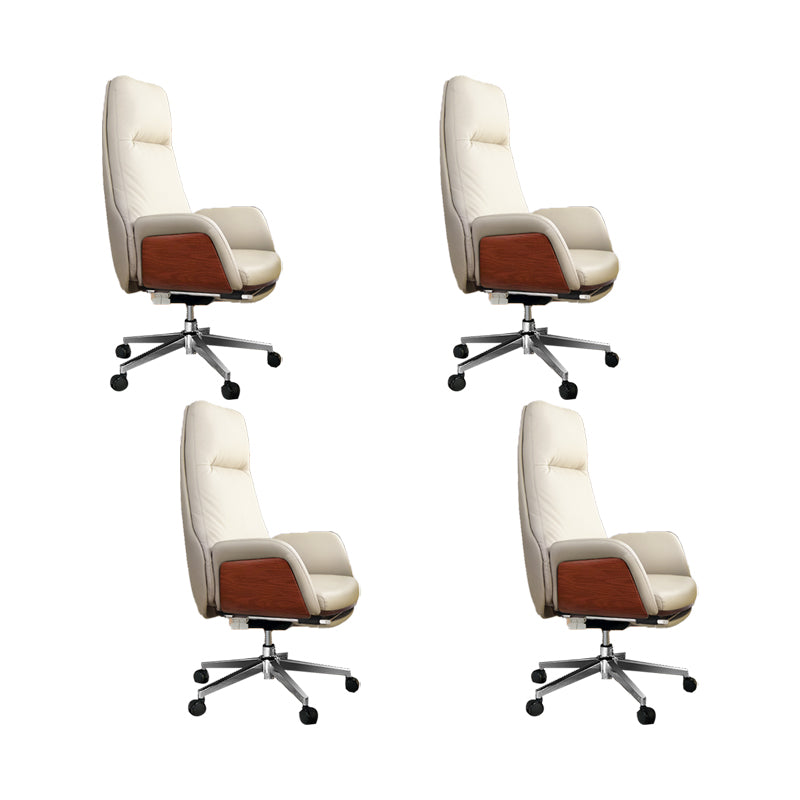 Modern No Arm Executive Chair Adjustable Height Managers Chair for Office Off-White 4 Piece Set Clearhalo 'furn' 'furn_office_chair' 'Furniture' 'Office Chairs' 'Office Furniture' 'office_chair' 6733339