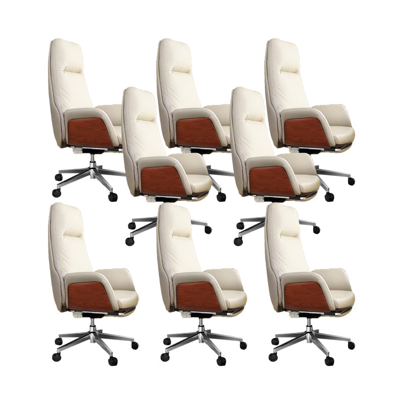 Modern No Arm Executive Chair Adjustable Height Managers Chair for Office Off-White 8 Piece Set Clearhalo 'furn' 'furn_office_chair' 'Furniture' 'Office Chairs' 'Office Furniture' 'office_chair' 6733343