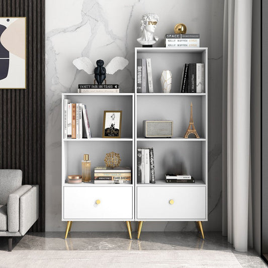 Modern Engineered Wood Bookcase Standard Closed Back Bookshelf with Drawer