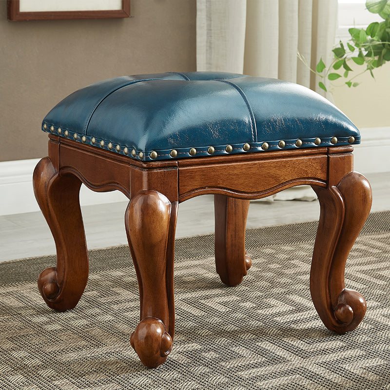 Mid-Century Modern Pouf Ottoman Genuine Leather Tufted Nailhead Trim Rectangle Ottoman Blue 1 Piece Clearhalo 'furn' 'furn_ottomans_poufs' 'Furniture' 'Living Room Furniture' 'Ottomans & Poufs' 'ottomans_poufs' 6734162