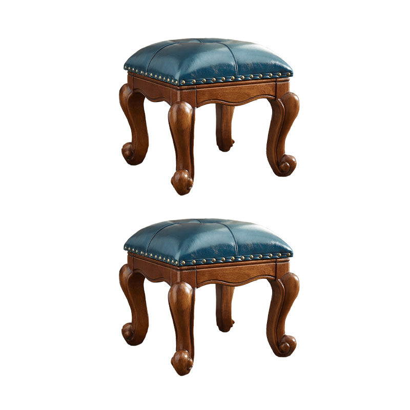 Mid-Century Modern Pouf Ottoman Genuine Leather Tufted Nailhead Trim Rectangle Ottoman Blue 2 Piece Set Clearhalo 'furn' 'furn_ottomans_poufs' 'Furniture' 'Living Room Furniture' 'Ottomans & Poufs' 'ottomans_poufs' 6734163