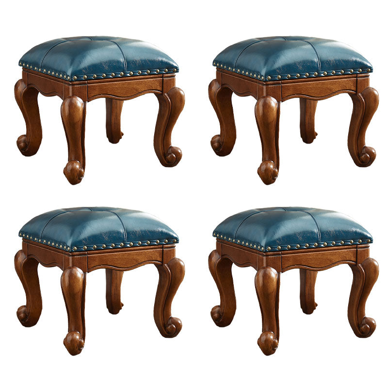 Mid-Century Modern Pouf Ottoman Genuine Leather Tufted Nailhead Trim Rectangle Ottoman Blue 4 Piece Set Clearhalo 'furn' 'furn_ottomans_poufs' 'Furniture' 'Living Room Furniture' 'Ottomans & Poufs' 'ottomans_poufs' 6734166