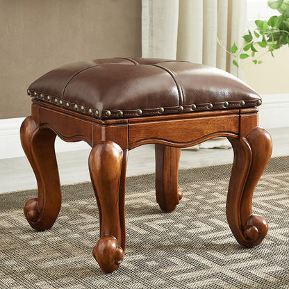 Mid-Century Modern Pouf Ottoman Genuine Leather Tufted Nailhead Trim Rectangle Ottoman Brown 1 Piece Clearhalo 'furn' 'furn_ottomans_poufs' 'Furniture' 'Living Room Furniture' 'Ottomans & Poufs' 'ottomans_poufs' 6734167