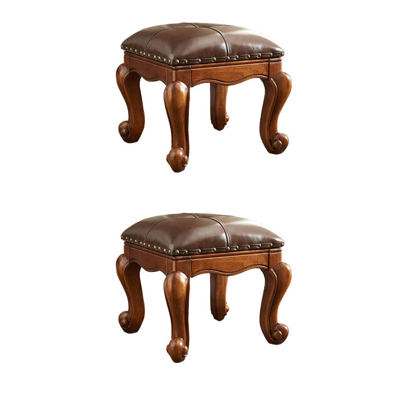 Mid-Century Modern Pouf Ottoman Genuine Leather Tufted Nailhead Trim Rectangle Ottoman Brown 2 Piece Set Clearhalo 'furn' 'furn_ottomans_poufs' 'Furniture' 'Living Room Furniture' 'Ottomans & Poufs' 'ottomans_poufs' 6734170