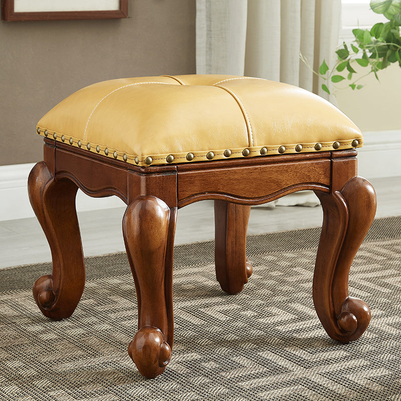 Mid-Century Modern Pouf Ottoman Genuine Leather Tufted Nailhead Trim Rectangle Ottoman Yellow 1 Piece Clearhalo 'furn' 'furn_ottomans_poufs' 'Furniture' 'Living Room Furniture' 'Ottomans & Poufs' 'ottomans_poufs' 6734174