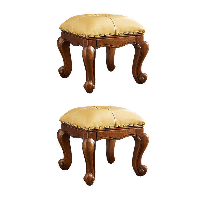 Mid-Century Modern Pouf Ottoman Genuine Leather Tufted Nailhead Trim Rectangle Ottoman Yellow 2 Piece Set Clearhalo 'furn' 'furn_ottomans_poufs' 'Furniture' 'Living Room Furniture' 'Ottomans & Poufs' 'ottomans_poufs' 6734175