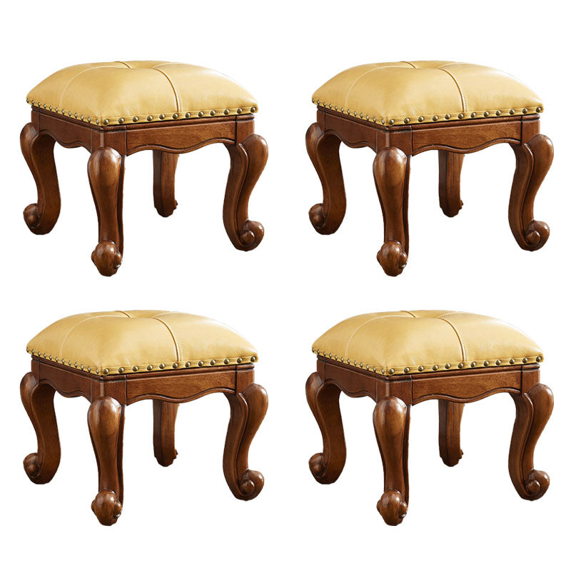 Mid-Century Modern Pouf Ottoman Genuine Leather Tufted Nailhead Trim Rectangle Ottoman Yellow 4 Piece Set Clearhalo 'furn' 'furn_ottomans_poufs' 'Furniture' 'Living Room Furniture' 'Ottomans & Poufs' 'ottomans_poufs' 6734177