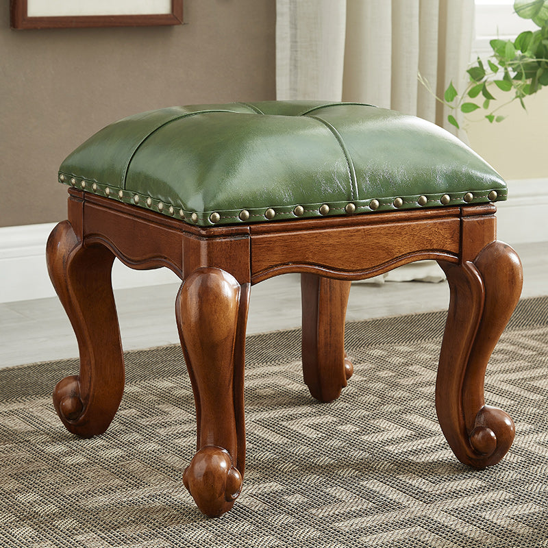 Mid-Century Modern Pouf Ottoman Genuine Leather Tufted Nailhead Trim Rectangle Ottoman Green 1 Piece Clearhalo 'furn' 'furn_ottomans_poufs' 'Furniture' 'Living Room Furniture' 'Ottomans & Poufs' 'ottomans_poufs' 6734179