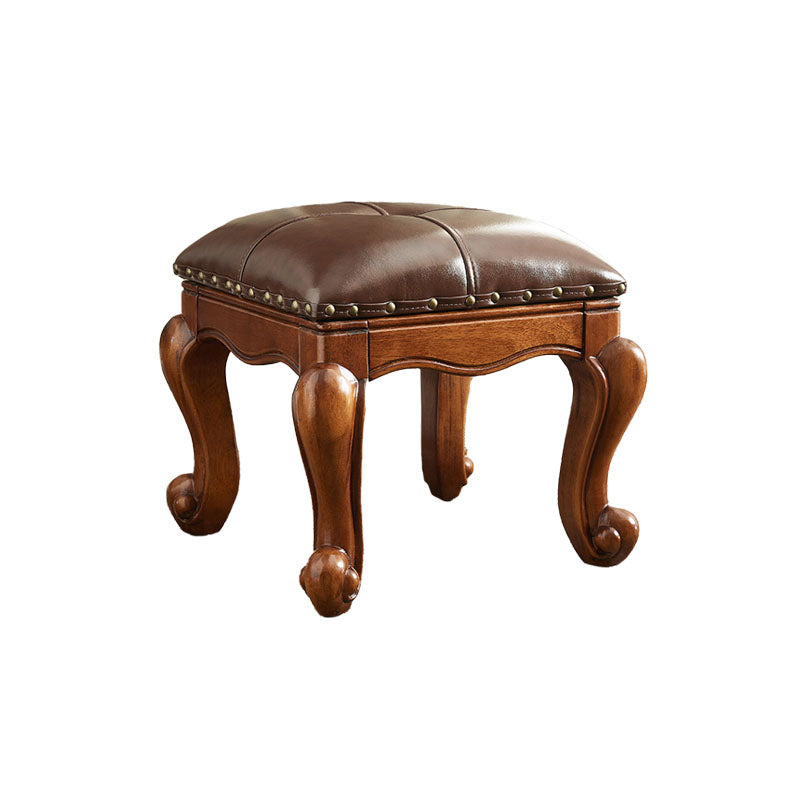 Mid-Century Modern Pouf Ottoman Genuine Leather Tufted Nailhead Trim Rectangle Ottoman Clearhalo 'furn' 'furn_ottomans_poufs' 'Furniture' 'Living Room Furniture' 'Ottomans & Poufs' 'ottomans_poufs' 6734180