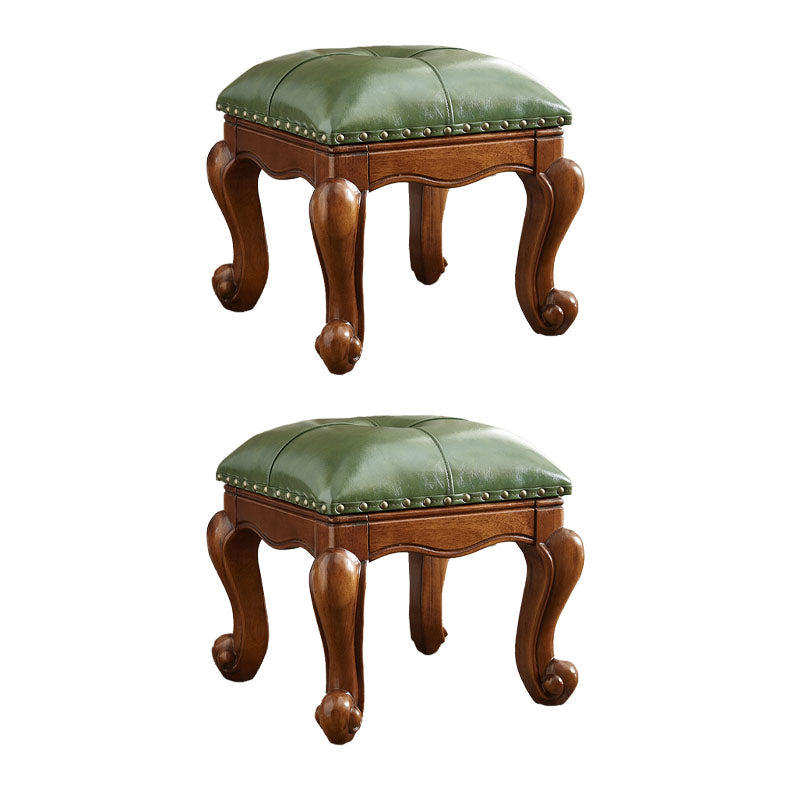 Mid-Century Modern Pouf Ottoman Genuine Leather Tufted Nailhead Trim Rectangle Ottoman Green 2 Piece Set Clearhalo 'furn' 'furn_ottomans_poufs' 'Furniture' 'Living Room Furniture' 'Ottomans & Poufs' 'ottomans_poufs' 6734181
