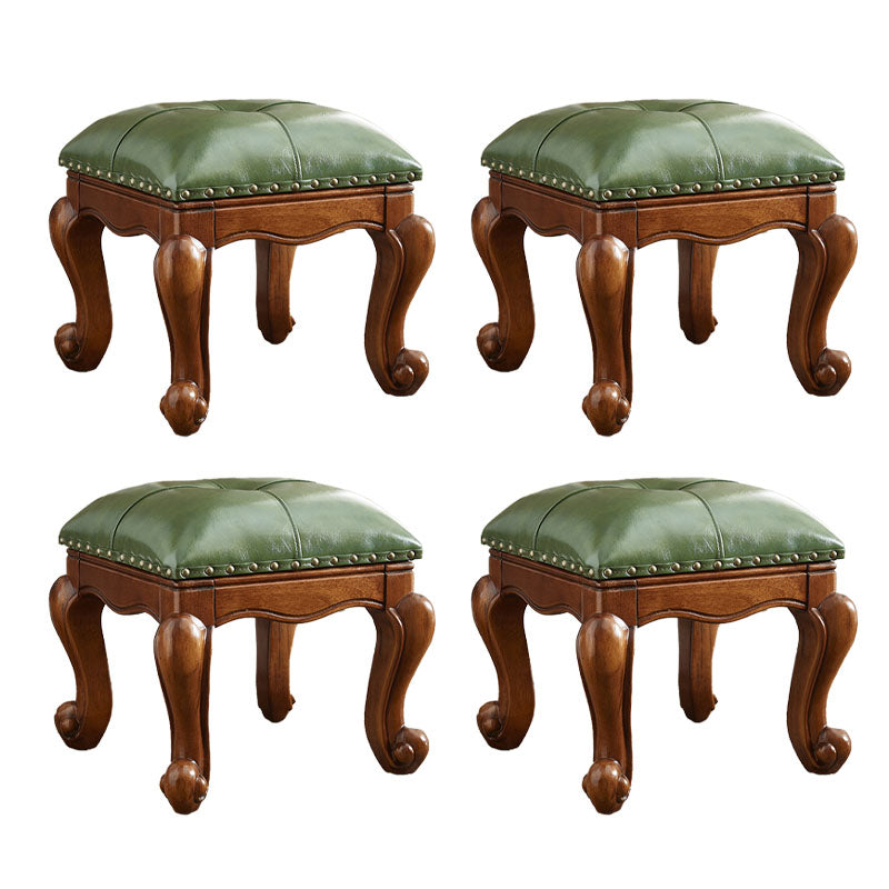 Mid-Century Modern Pouf Ottoman Genuine Leather Tufted Nailhead Trim Rectangle Ottoman Green 4 Piece Set Clearhalo 'furn' 'furn_ottomans_poufs' 'Furniture' 'Living Room Furniture' 'Ottomans & Poufs' 'ottomans_poufs' 6734183