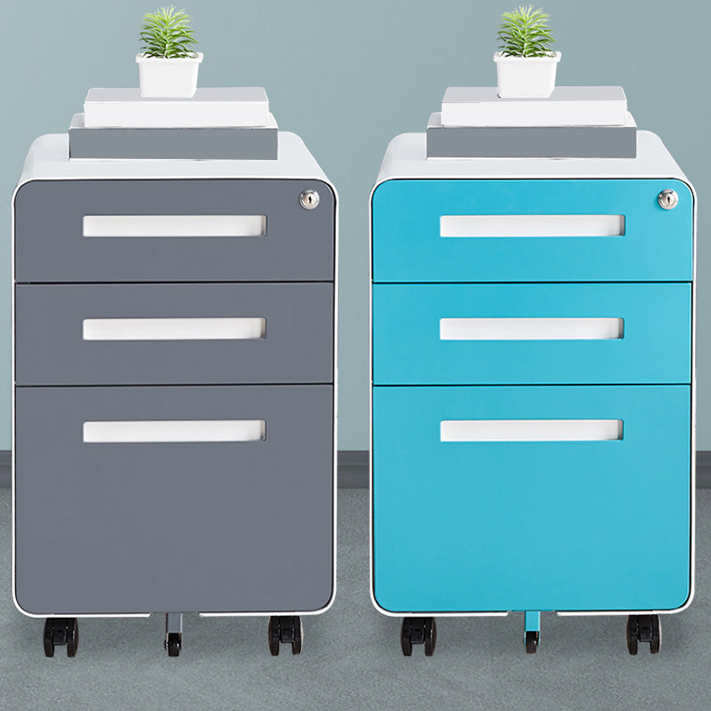 Armadi contemporanei Piedistale File File con cornice in acciaio con blocco chiave per l'ufficio
