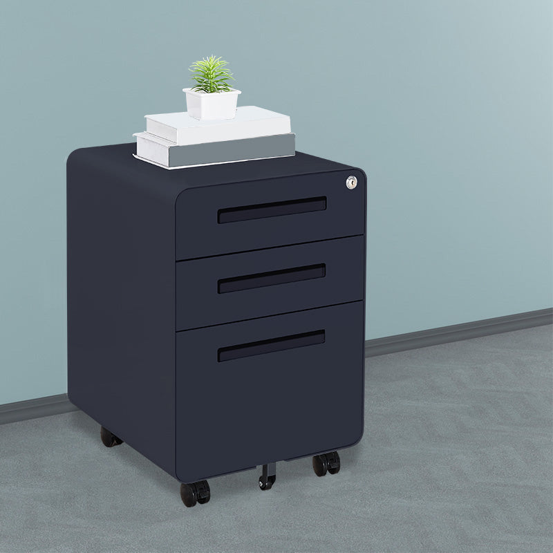 Armadi contemporanei Piedistale File File con cornice in acciaio con blocco chiave per l'ufficio