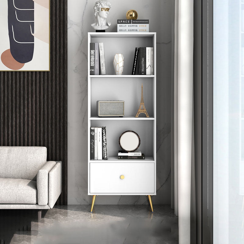 Modern Engineered Wood Bookcase Standard Closed Back Bookshelf with Drawer