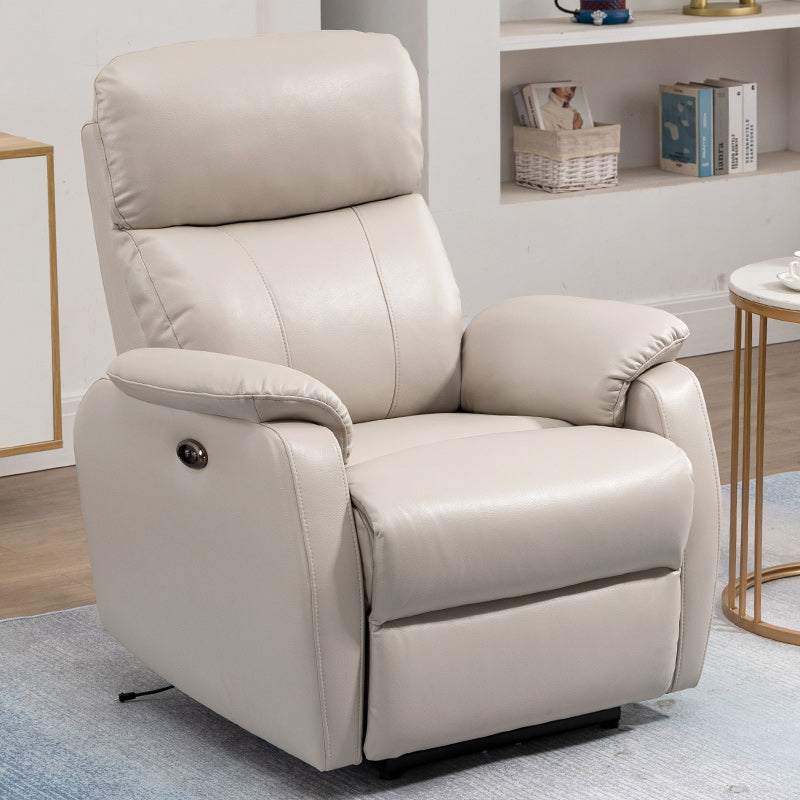 Contemporary Leather Recliner 32.7" Wide Standard Recliner with Footrest Light Grey Power - Push Button Clearhalo 'Chairs & Seating' 'furn' 'furn_recliners' 'Furniture' 'Living Room Furniture' 'Recliners' 6735947